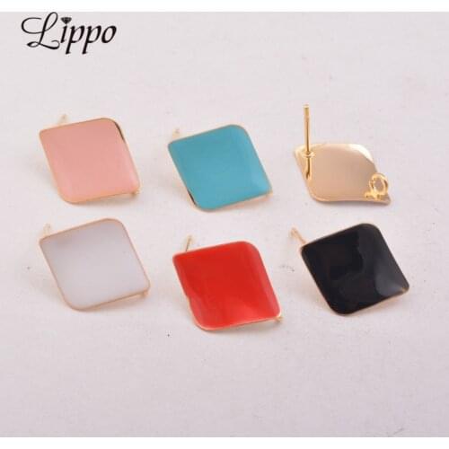 20pcs Gold Enamel Earring Posts Rhombus Earring Setting Copper Earrings Base Pendant Connector Diy Fine Jewelry Findings
