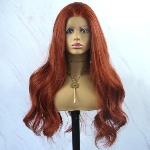 Beautiful Diary Long Loose Wavy Synthetic Hair Wigs Futura Hair Copper Red T part Wigs Heat Resistant Synthetic Lace Front Wig