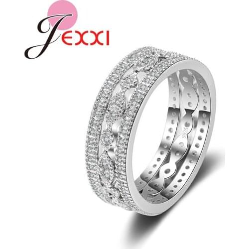Simple Style Hotsale Fast Shipping Rhinestone Wedding Band Fashion Silver Jewelry For Women S925 Stamp Engagement Rings