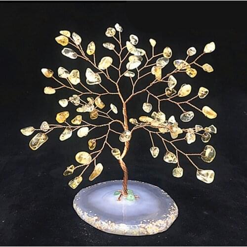 HANDMADE NATURAL CRYSTAL GEMSTONES TREE HEAL MONEY TREE ORNAMENT DECORATION