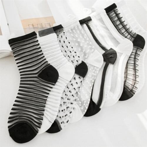 Women Socks Fashion Sheer Mesh Glass Silk Socks Ultrathin Transparent Crystal Lace Fabulous Elastic Ladies Summer Ankle Sock