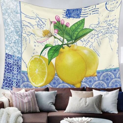 Blue And White Porcelain Texture Map Lemon Tapestry Bedroom Home Decoration Wall Blanket Tapestry Bedroom Wall Hanging Yoga Mat