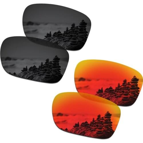 SmartVLT 2 Pairs Polarized Sunglasses Replacement Lenses for Oakley Holbrook Stealth Black and Fire Red