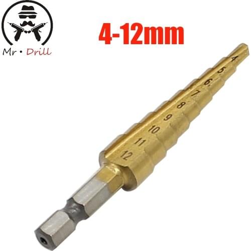 HSS Step Drill Bits 4mm-12mm Straight Flute Power Tools 1/4" Hex Shank Wholesale Price 9 Steps Metal Drilling Titanium