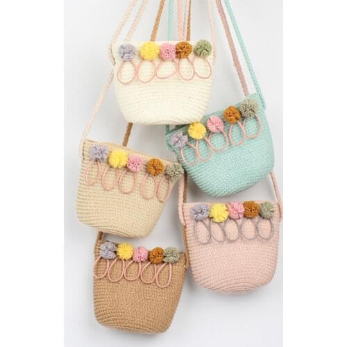 Handmade Floral Rattan Kids Crossbody Mini Shoulder Bag Summer Straw Beach Bag Girls Casual Messenger Bags Handbag