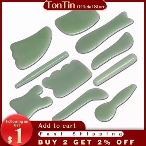 Light Green Color Glass Guasha Scraping Massage Tool Facial Beauty V-line kit 10 types different shape