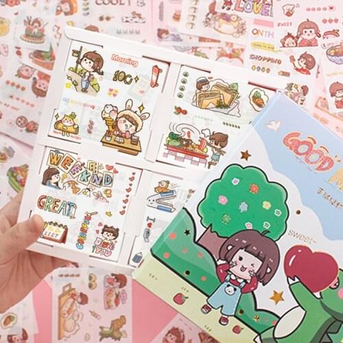Yisuremia 100 Sheets Korea Kawaii Deco Washi Stickers For DIY Diary Daily Planner Scrapbook School Stationery Cartoon Gift Box
