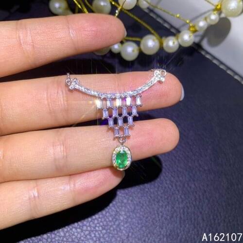 Fine Jewelry 925 Sterling Silver Inlay With Natural Gem Womens Popular Vintage Emerald Pendant Necklace Chain Support Detection