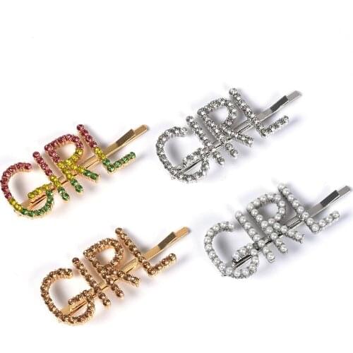 2020 New Luxury Crystal Rhinestones Hairpins Geometric Letter GIRL Rhinestones Hair Clips Hair Jewelry Accessories