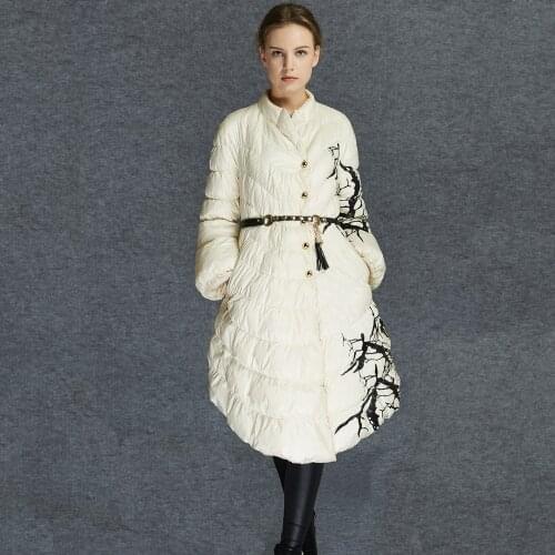 European Fashion Designer 2020 Parkas For Women Winter White Duck Down Parka Long Printed Jacket Coat With Pocket