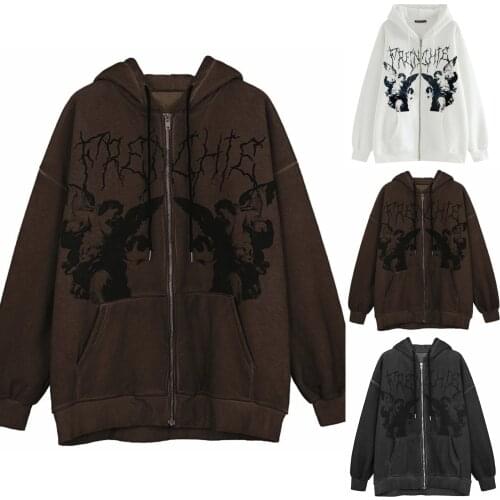 Womens Oversized Sweatshirt Full Zip Hoodie Printed Sweatshirt Long Sleeve Jacket Coat 2021 Casual Winter худи женский