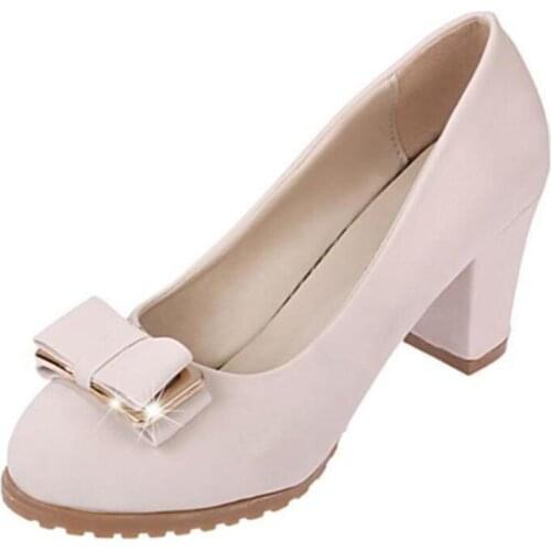 Summer fashion style new round head shallow mouth sweet bow-knot thick with working shoes black high heels professional womens