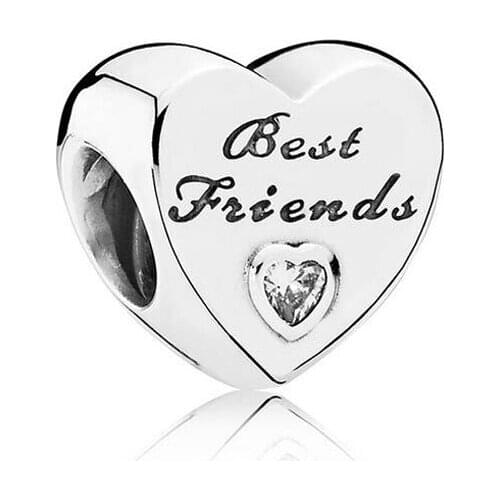 Authentic 925 Sterling Silver Bead Best Friends Love Charm Fit Fashion Women Pandora Bracelet Bangle Gift DIY Jewelry