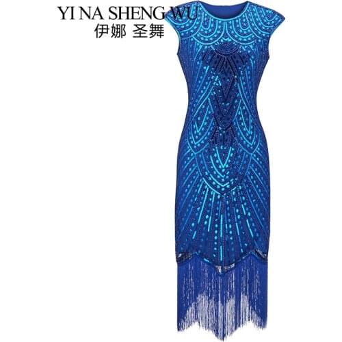 1920 s Great Gatsby Flapper Evening Dress Female New Tassel Vintage Long Skirt Sequin Beaded Fringe Sleeveless Latin Dance Dress