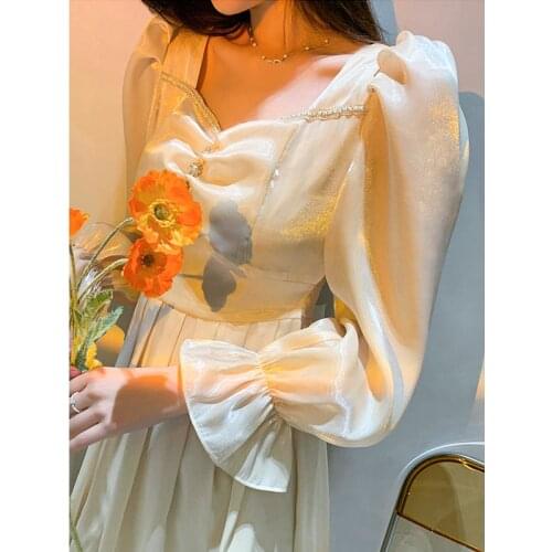 2021 Autumn Evening Party Midi Dress Women Long Sleeve Vintage Elegant Pure Color Dress Office Lady Chic One Piece Dress Korean