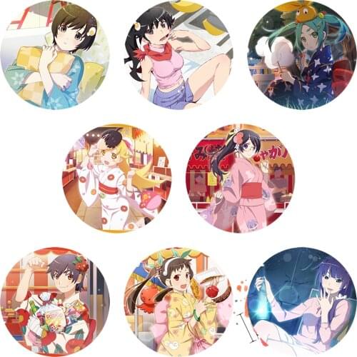 Monogatari Series Anime Badge Shinobu Mayoi Karen Tsubasa Yotsugi Hitagi Araragi Tsukihi Metal Badge Brooch Pins