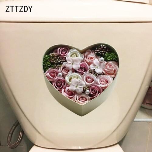 ZTTZDY 22.6*21.6CM Valentines Day Flower Gift Box Home Bedroom Wall Sticker Toilet WC Decor T2-0741