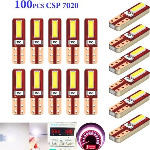 100PCS Signal Lamp T5 Led Canbus 7020SMD W3W W1.2W Led Lamp Car Instrument Dashboard Warming Indicator Lamp White 12V