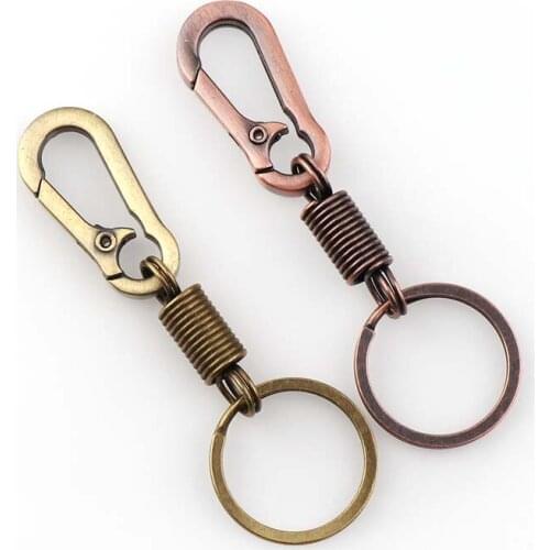 2pcs/lot 2.5x9cm Cool Metal Spring Car Keychain Antique Bronze/Red Copper Colors Spring Keyring Fit Man Women Birthday Gifts