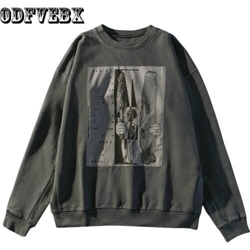 2021 Spring Fall O-Neck Print Pullover Women Korean Vintage Harajuku Casual Sweatshirt High Street Loose Long Sleeve Top Trend