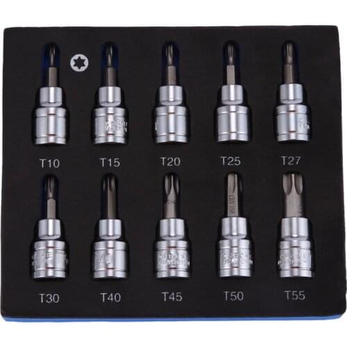3/8 Inch Drive Sleeve Star Key Drill Set Chrome Vanadium Steel Pressure Batch Sleeve Tool Sleeve Set T10-T55 Drill Socket Wrench