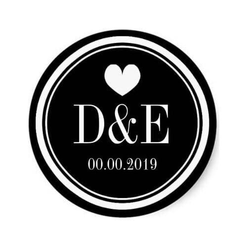 3.8cm Black and white monogram wedding favor stickers
