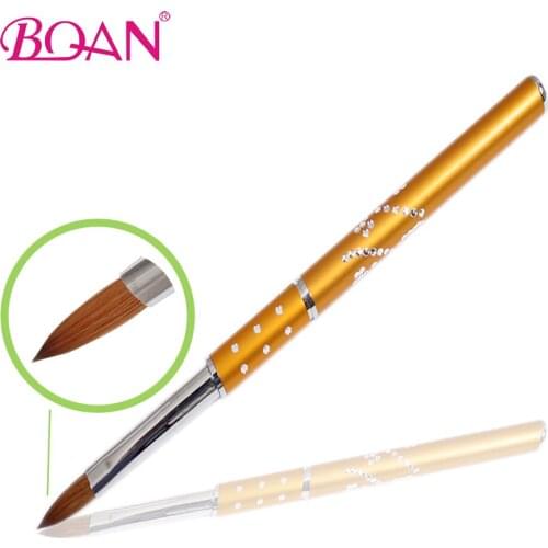 BQAN 10pcs #4 Golden Metal Acrylic Nail Brush 100% Pure Kolinsky Brush Natural Hair