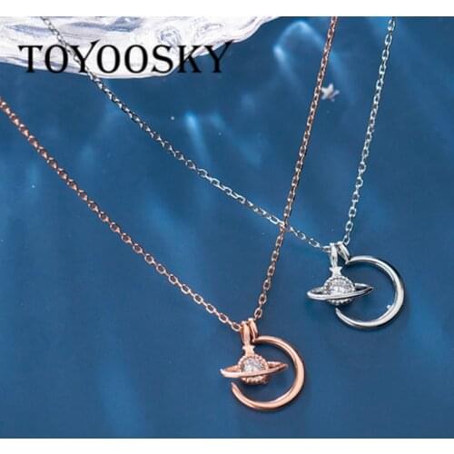 Real 925 Sterling Silver Zircon Moon Star Planet Pendant Necklace For Women Hiphop Fine Jewelry Minimalist Accessories