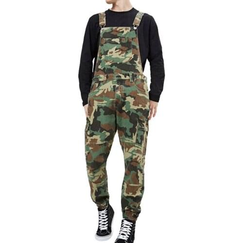 Autumn Mens Fashion Camouflage Denim Jumpsuit Casual Pockets Denim Overalls Male Slim Fit Suspender Pants Pantalones De Hombre
