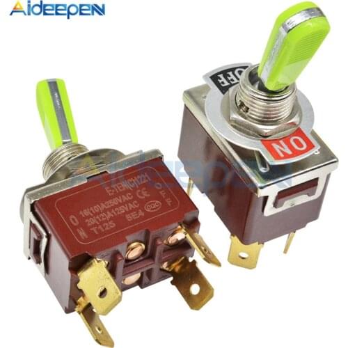 E-TEN(C)1221 Toggle Switch Red 4 Pin ON-OFF Switch Silver Contactor 50000 Times Lifespan 250V 16A Green Handle with 12mm Cap