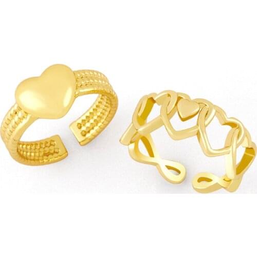 FLOLA Gold Plated Polished Love Heart Rings For Women Simple Open Hollow Heart Eight Infinity Rings Girls Jewelry rigk91