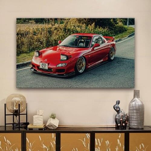 Cool red rx 7 low rider supercars jdm tuning vehicle fanart living room art decor home decorative fabric poster