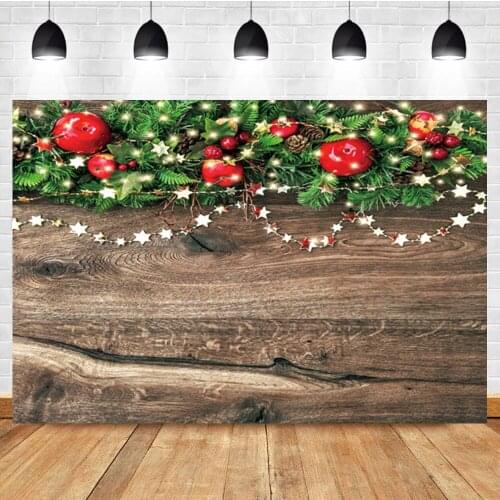 Laeacco Christmas Apple Branch Wooden Board Birthday Portrait Custom Backdrop Photographic Photo Background For Photo Studio