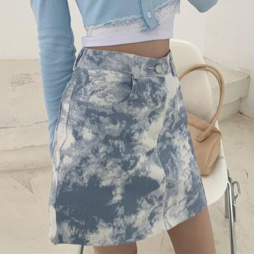 Mini Short Skirt Slim Sexy Cute Women Skirts High-waisted design sense short skirt female Female A-line Tie Dye Skirts 025B