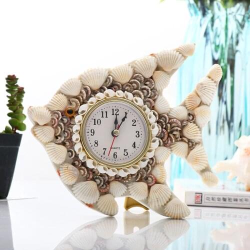 Natural shell needle table clock DIY hand Mediterranean style office desk clock vintage goldfish dolphin turtle sailing crafts