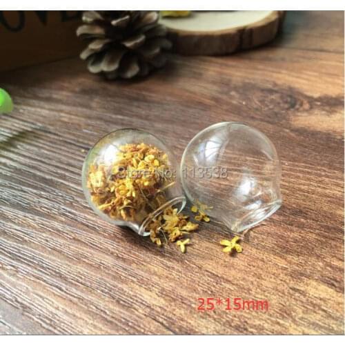 NEW 100pcs/lot 25*15mm clear empty glass globe, glass bubble DIY vial pendant round glass ball Bottle, charm wide mouth open