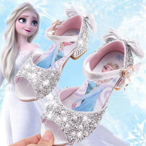 Disney new girls sandals fashion childrens high heels elsa princess shoes frozen crystal shoes catwalk shoes