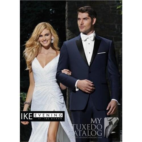 New Arrival Groomsmen Peak Black Lapel Groom Tuxedos Navy Blue Mens Suits Wedding Best Man (Jacket+Pants+Tie+Hankerchief) B776