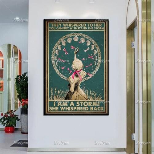 Breast Cancer Awareness Girl They Whispered To Her You Cannot Withstand TheStorm Retro Poster Home Decor Prints Wall Art Canvas