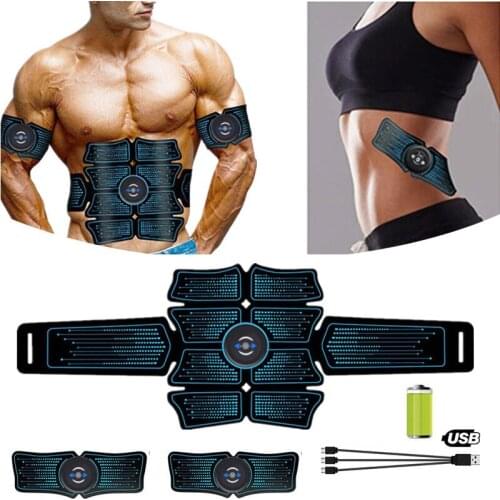 Rechargeable EMS Abdominal Muscle Stimulator Trainer ABS Electrostimulation Fitness Massager Gym Arm Abdomen Muscular Exercise