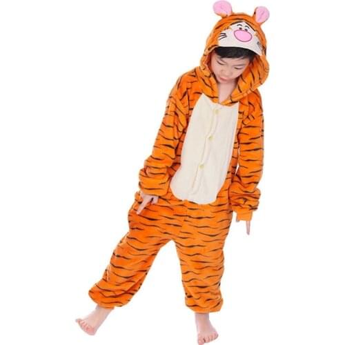 Tiger Onesies Kids Animal Kigurumis Cartoon Sleepwear Funny Cute Warm Flannel Pajamas
