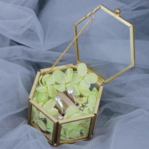 Transparent Glass Ring Box Wedding Ring Box Geometric Clear Glass Jewelry Box Jewelry Organizer Holder Tabletop Containe