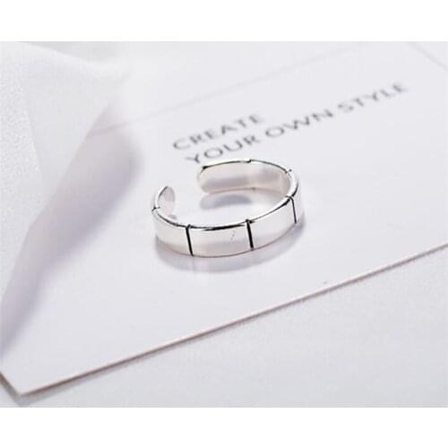 Season Gate 925 Sterling Silver Simple Geometric Personality Slub Pattern Adjustable Size Open Ring SR189