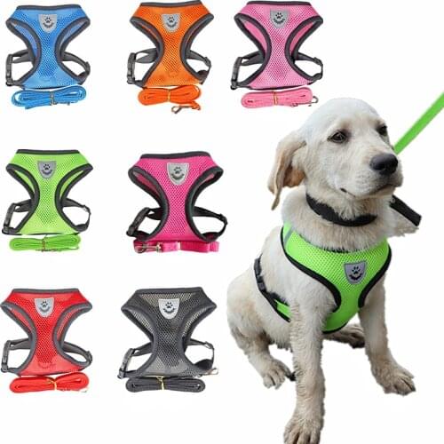 Cat Dog Adjustable Harness Vest Walking Lead Leash For Puppy Dogs Collar Polyester Mesh Harness For Small Medium Dog Cat Pet