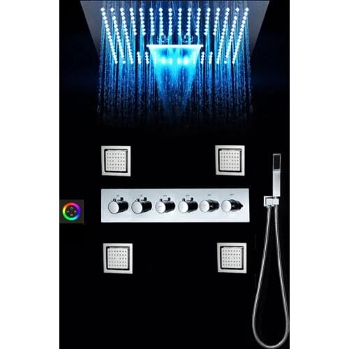 Luxury Shower Systems 16 Inch Rain Shower Head Bathroom Faucets Waterfall LED Shower Set Bath Thermostatic Mixer Black / Chrome