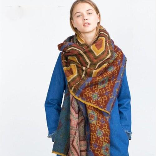 Winter Soft Geomtric Cashmere Scarf Women Scarves Big Lady Shawls Wraps Thicken Warm Unisex Basic Blanket Tassel Pashmina Stoles