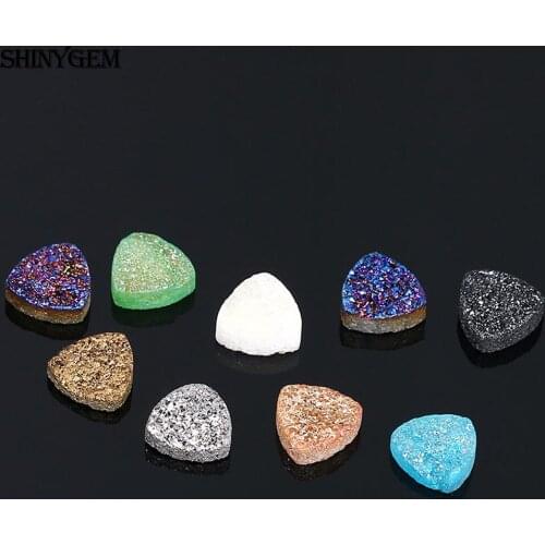 ShinyGem 5pcs 6-10mm Natural Geode Crystal Druzy Stone Sparkly Charm Texture Mineral Beads For DIY Jewelry Making Ring Necklace