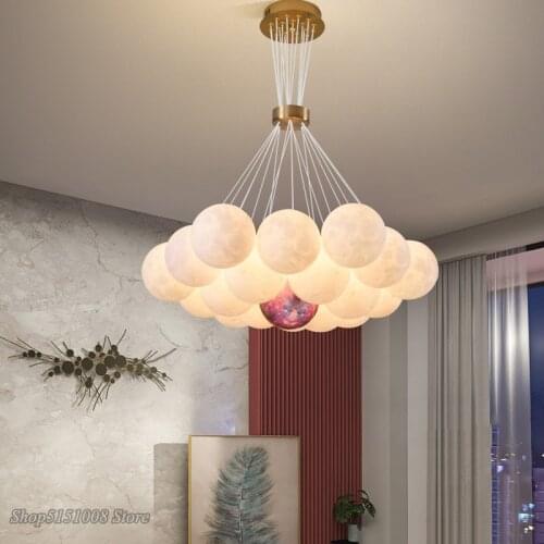 Modern Nordic 3D Moon Led Chandelier Bedroom Living Dining Room Childrens Room Indoor Lighting Lights Decoration Chandeliers