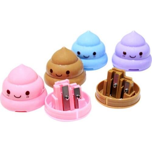 1Pcs/Lot Kawaii Shit Pencil Sharpener Shape Cutter Knife Double Orifice Double Pole Piece Promotional Stationery School Supplies
