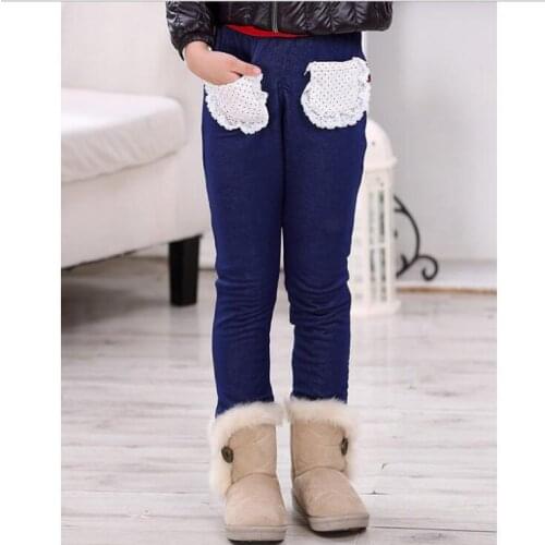 2019 Thicken Winter Jeans for Girl Warm Denim Pants for Kids Cartoon Printed Girls Jeans High Quality for Height 100-150cm